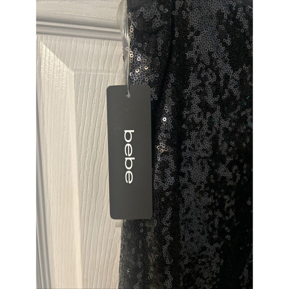 Women’s Bebe Black Sequin Spaghetti Strap Dress Sz 8 New W/Tags - Picture 4 of 7